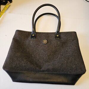 Tory Burch Gray Wool & Leather Tote Bag